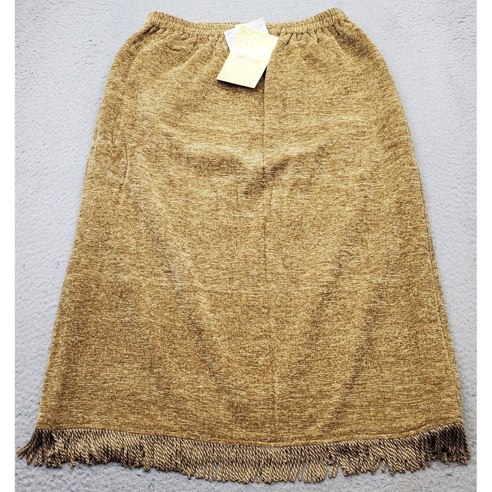Indigo Moon Midi Skirt Womens XL Multi Chenille Fringe Hem Elastic Waist Pull On